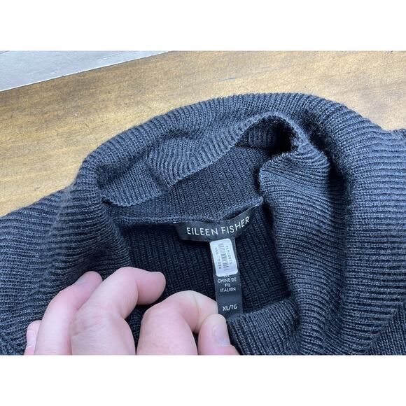 Eileen Fisher Charcoal Gray Mock Neck Extra Fine Merino Wool Tunic Sweater L - Picture 8 of 12